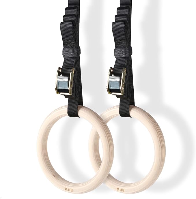 GHB Anneaux Gymnastique en Bois Gym Rings Réglable Professionnel avec