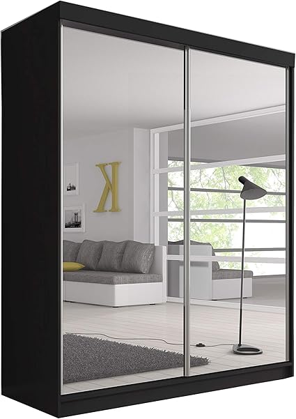 Meublo Armoire Penderie Avec 2 Portes Coulissantes L X H X P 183x218x61 Ben 20 Noir Amazon Fr Cuisine Maison