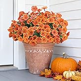 BLISOUL Orange Fall Artificial Flowers for Outdoors Decorations, 12 Bundles Faux Fall Mums Flowers, UV Resistant Realistic Silk Daisy with Eucalyptus for Home Decor Garden Planters Patio Yard Balcony