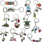 12 Pcs Hawaii Keychain, 4 Bottle Openers, Hawaiian Metal Keychains, I love Hawaii, ALOHA, Dolphins, Turtle, Palm Tree, Coconut, Hawaii License Plate, HI Charms, Key Chain Souvenirs, Gifts, Bundle