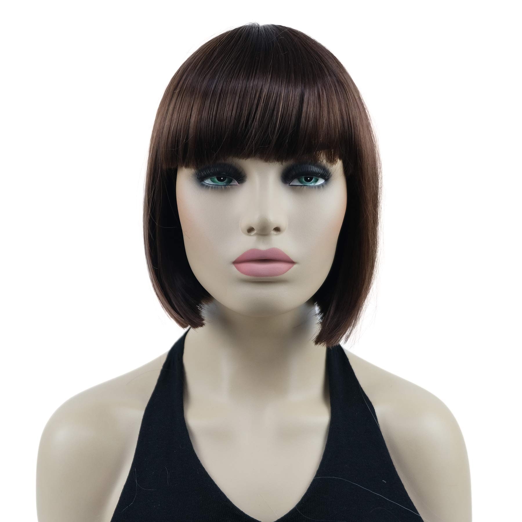 Lydell 8" Short Bob Hair Flat Bangs Cute Central Dot Skin Top Heat Resistant Synthetic Wigs (31 Medium Auburn) โ image 1