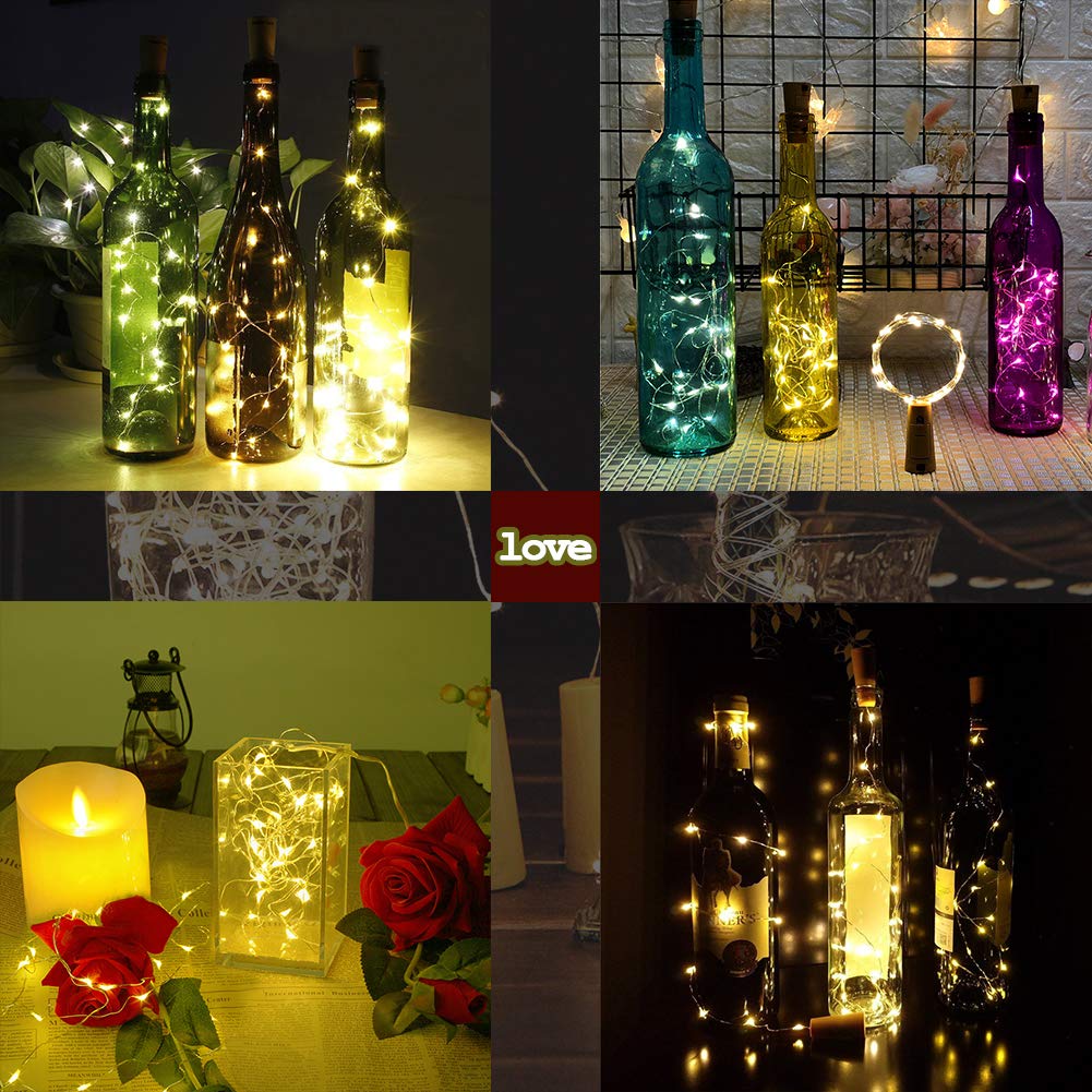 10 Stück LED Flaschenlicht, Evilto 2M Flaschen Lichterkette LED Weinflasche Nachtlicht Flaschenleuchte LED Beleuchtung Kork Lampe für Hochzeit Party Weihnachten, Halloween Deko Wamweiß.
