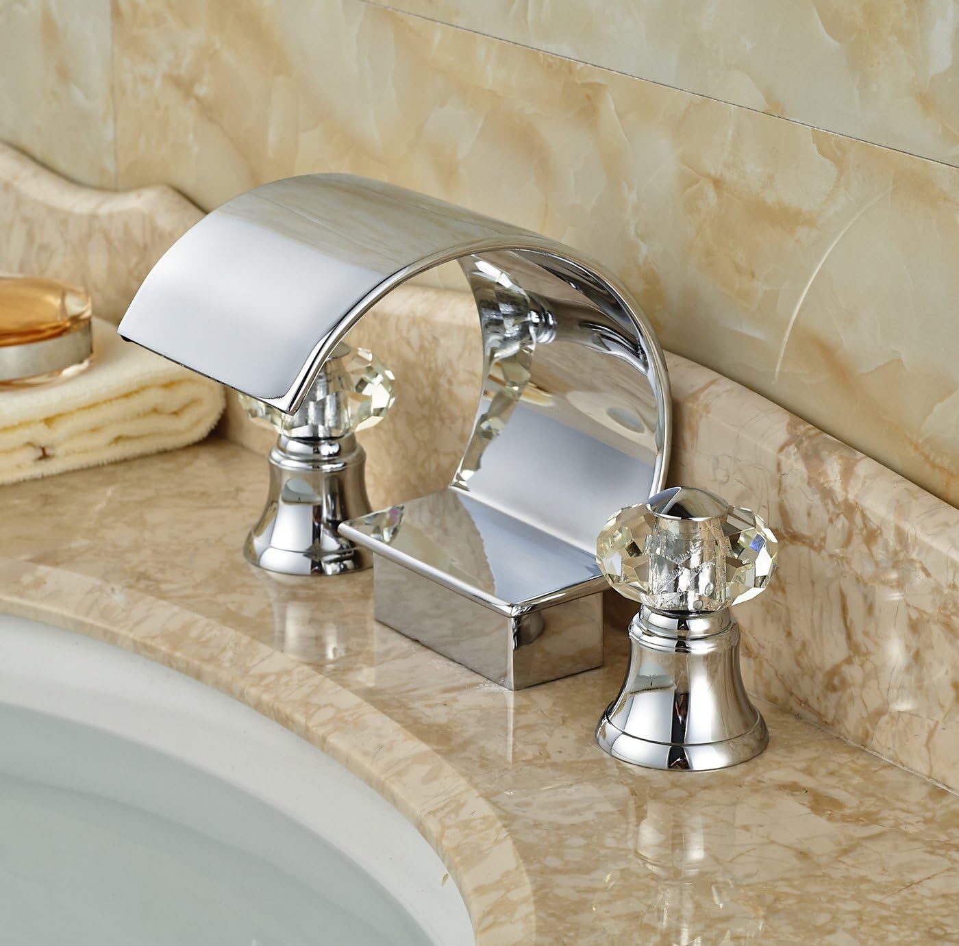 Rozin Arc Spout Dual Handles Bathroom Sink Faucet Widespread Tub Mixer Tap Chrome