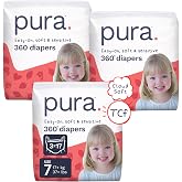 Pura Hypoallergenic Diaper Pants Size 7 (37+ lbs) Overnight, up to 12 Hours Leak Protection, Suitable for Sensitive Skin, Totally Chlorine Free, Soft Organic Cotton, 3 Packs of 17 (51 Pull Up Pants)