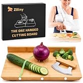 Ziliny Adaptive One-handed Cutting Board Set with Ulu Knife,Bamboo Wood | Adaptive Kitchen Tool with Stainless Steel Spikes, Non-slip Design for Stroke Patient, Disabled, Handicapped People, Elderly