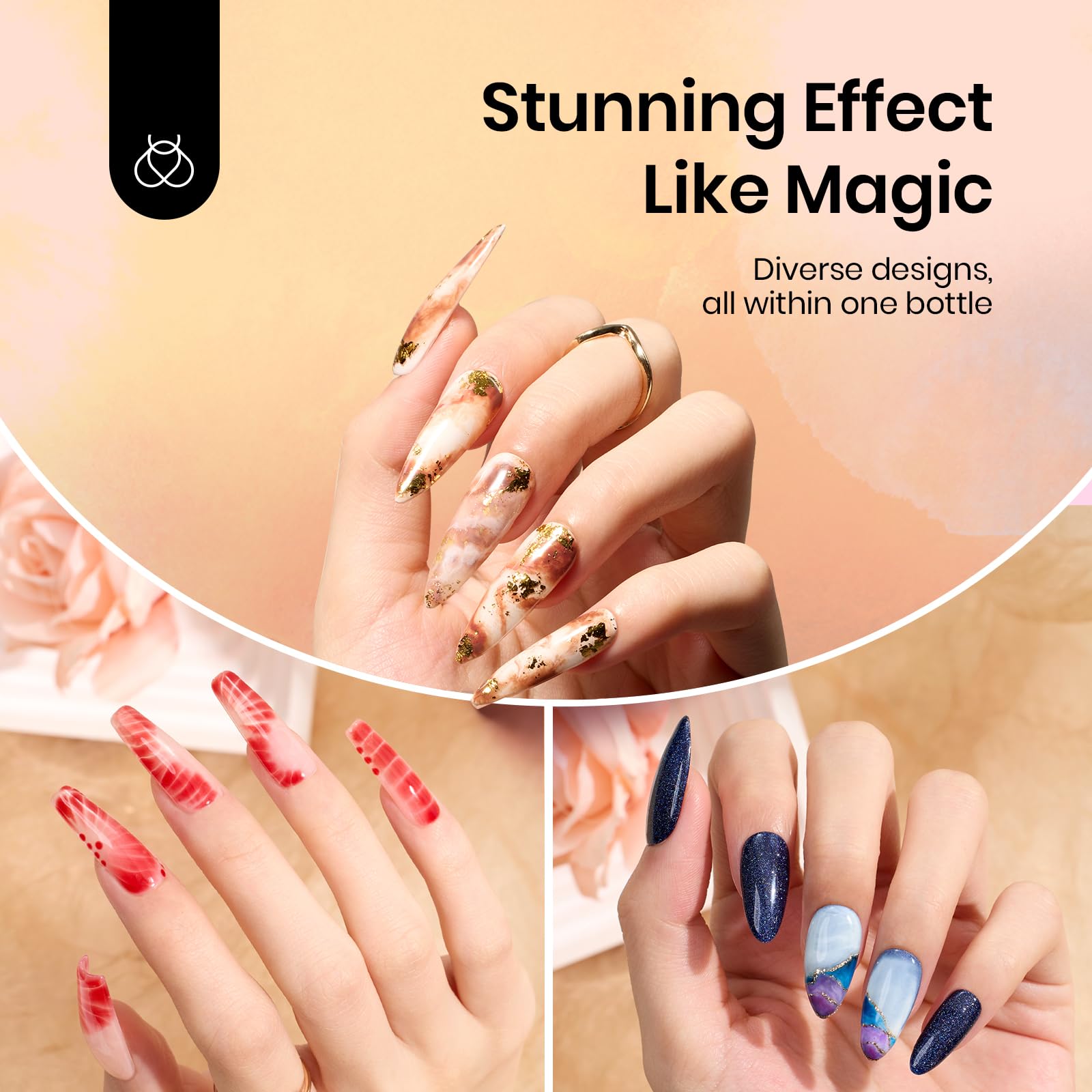 Beetles Blooming Gel 15ml Clear Uv Led Blossom Gel Polish for Spreading Effect Marble Natural Stone Watercolor Floral Print Soak off Diy Nail Art Design Manicure Gift for Women - Image 2