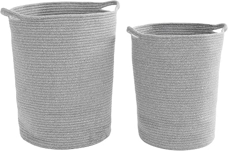 Shop Direct Set Of 2 Round Woven Cotton Rope Hampers Laundry Baskets Kids Grey Amazon Co Uk Kitchen Home