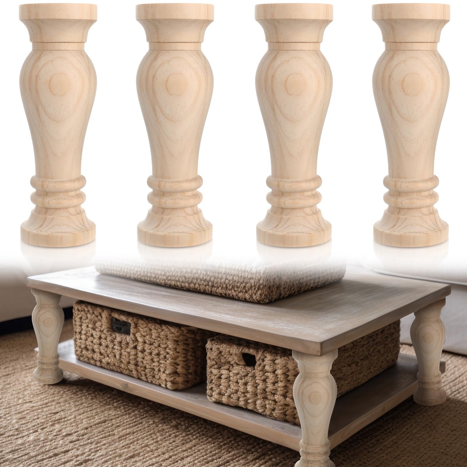 Photo 1 of Weysat Set of 4 Wood Furniture Legs 10 Inch Unfinished Farmhouse Coffee Table Legs Easy to Paint DIY Furniture Solid Wood Replacement Parts for Couch Sofa Bed Cabinet