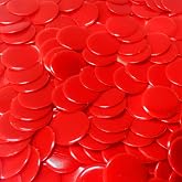 MR CHIPS Plastic Bingo Chips for Games 500 Count Bag - Solid and Transparent Colors Counting Red 7/8 Inch