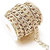 5 Yards Aluminum Flat Curb Chains 15x10 Twisted Miami Cuban Link Chain Chunky Handbag Golden Plated with Spool for Necklace Jewelry Making Gold-15x10x2.2mm