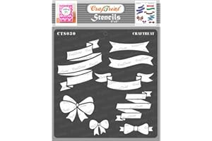 CrafTreat Ribbon Stencils for Painting on Wood, Canvas, Paper, Fabric, Floor, Wall and Tile - Ribbon Banners - 6x6 Inches - Reusable DIY Art and Craft Stencils for Home Decor - Stencils for Fashion