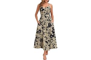 Annebouti Women 2025 Summer Fall Ruched Maxi Dress Adjustable Spaghetti Strap Floral Beach Long Sundress with Pockets
