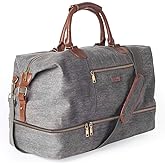 MyMealivos Canvas Weekender Bag, Overnight Travel Carry On Duffel Tote with Shoe Pouch (Grey)