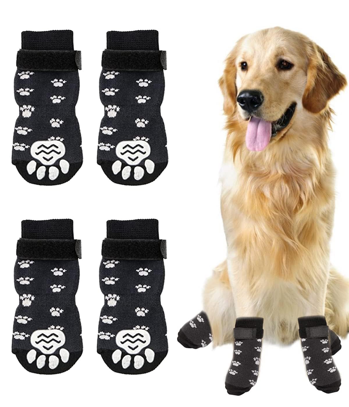 Dog Socks, 2 Pairs, Non-Slip Dogs Socks, Winter Puppy Socks, Pet Paw Protector with Adjustable Straps, Double Sided Anti-Slip Dog Socks, for Indoor Outdoor Wear, for Small and Medium Dogs Cats