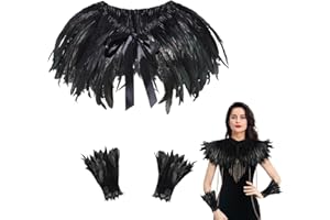 Orgoue 2 PCS Feather Shawl, Gothic Black Feather Shrug Cape with Gloves for Women for Halloween Carnival Cosplay