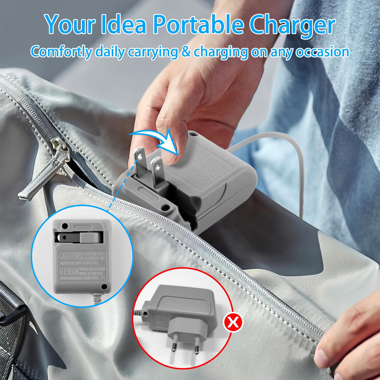 2 Pack DS Lite Charger Replacement for Nintendo DS Lite, Travel Charger Replacement AC Adapter Wall Plug (100-240v)