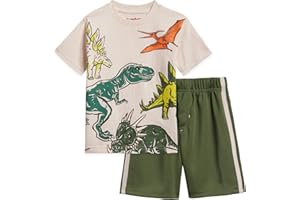 Funstuff Construction Dinosaur Video Game Space Astronaut Monster Truck T-Shirt & Mesh Shorts Outfit Toddler to Little Kid