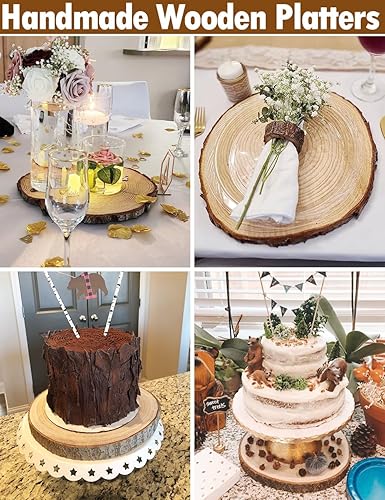 wohohoho 10 Pcs 9-10 Inch Large Natural Wood Slices for Centerpieces,  Unfinished Wood Circles with Bark for DI