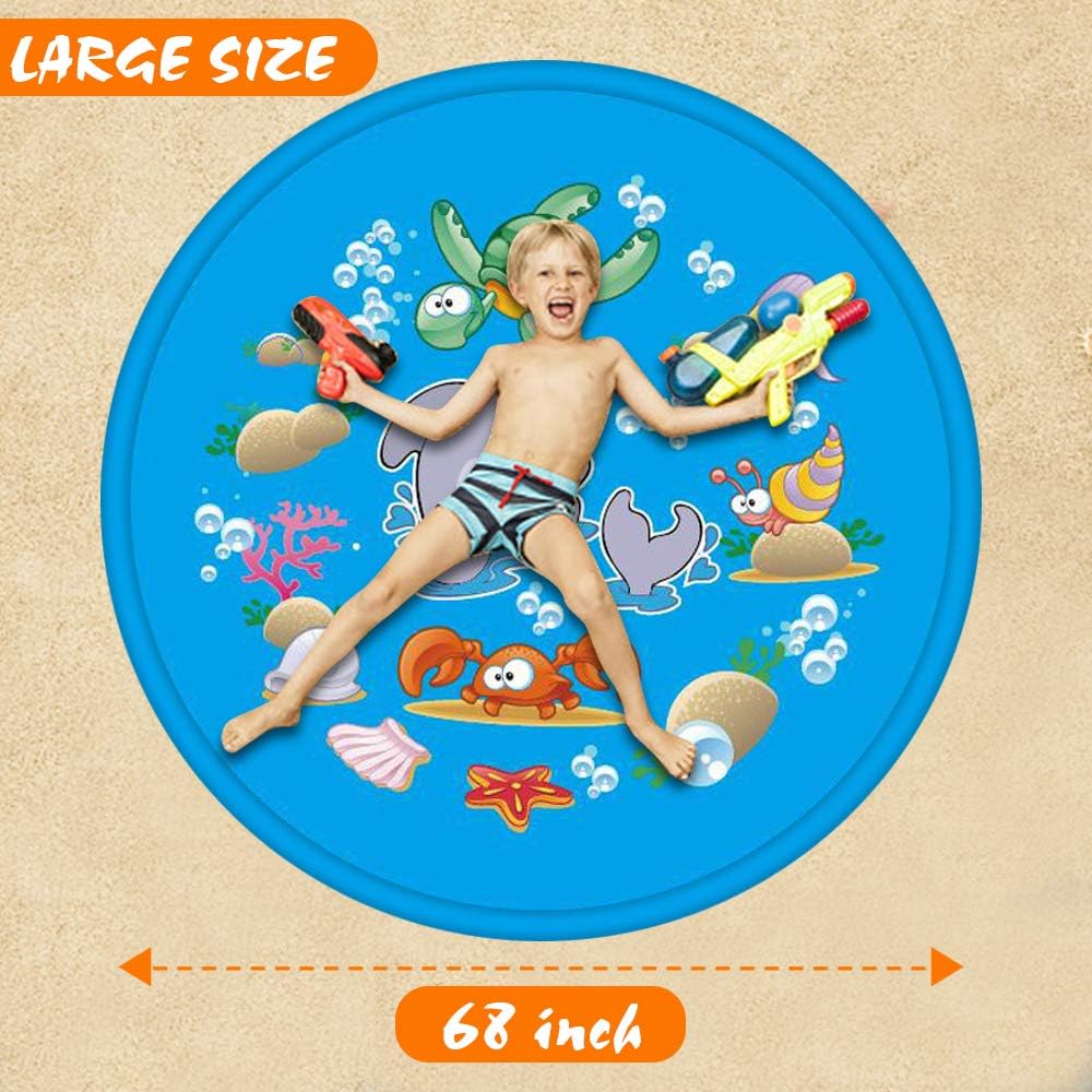 econoLED Sprinkler Pad,Splash Play Wading Pool 68" Sprinkle Summer Outdoor Party Water Toys Splash Play Mat Inflatable Water Toys Swimming Pool for 1-14 Years Old Toddlers Baby Kids Children（Blue）: Toys & Games