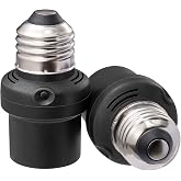 DEWENWILS 2 Pack Double Sensors Light Sensor Socket, E26/E27 Socket Adapter | Compatible with Incandescent/CFL/LED/Halogen Bulbs, Bulb Adapter for Outdoor, Hallway, Black, ETL Listed
