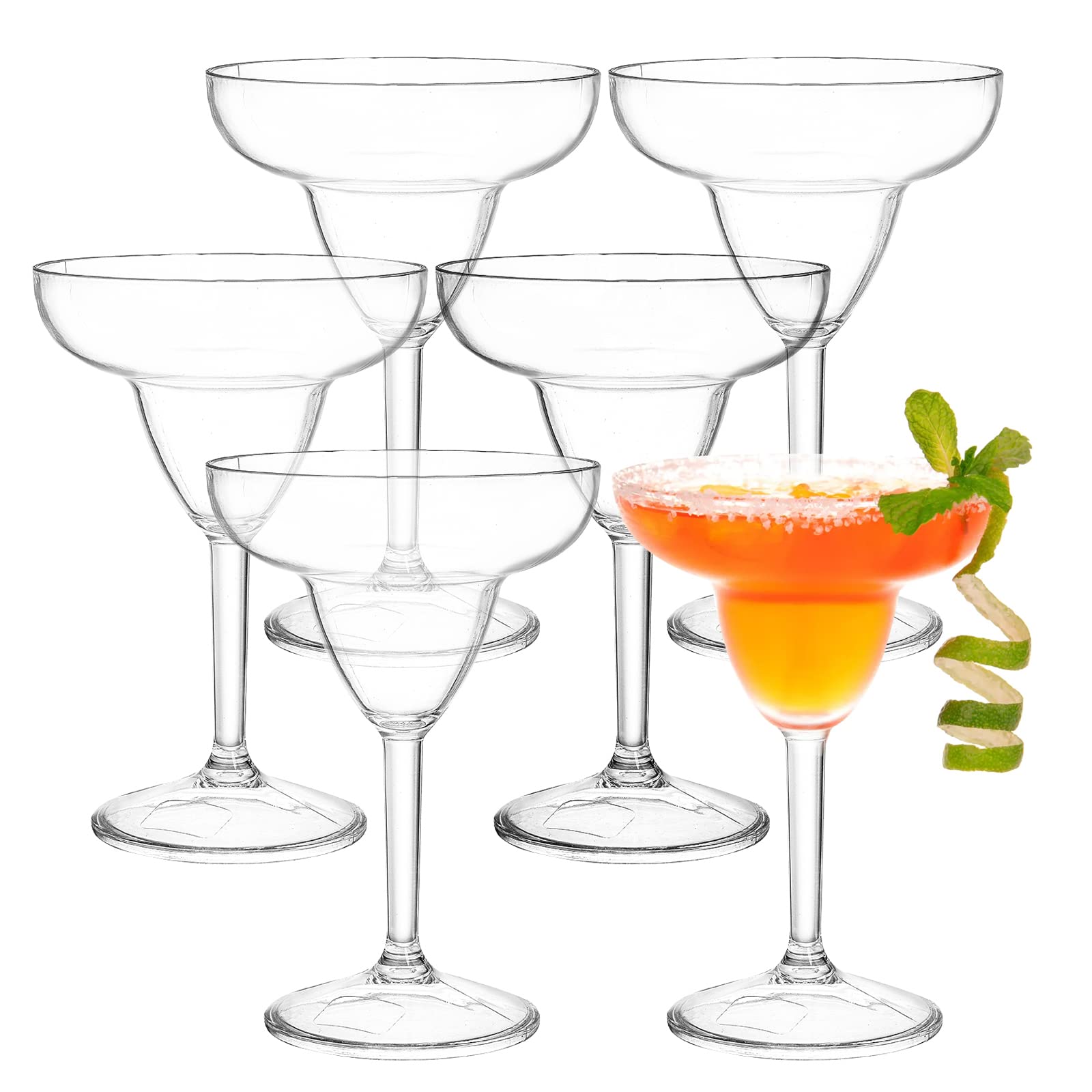 Suwimut 6 Pack Stemmed Plastic Margarita Glasses, 350ml/12oz Unbreakable Clear Plastic Margarita Cup Reusable Shatterproof Party Drinking Glasses Goblet for Wine, Cocktail, Martini, Margarita