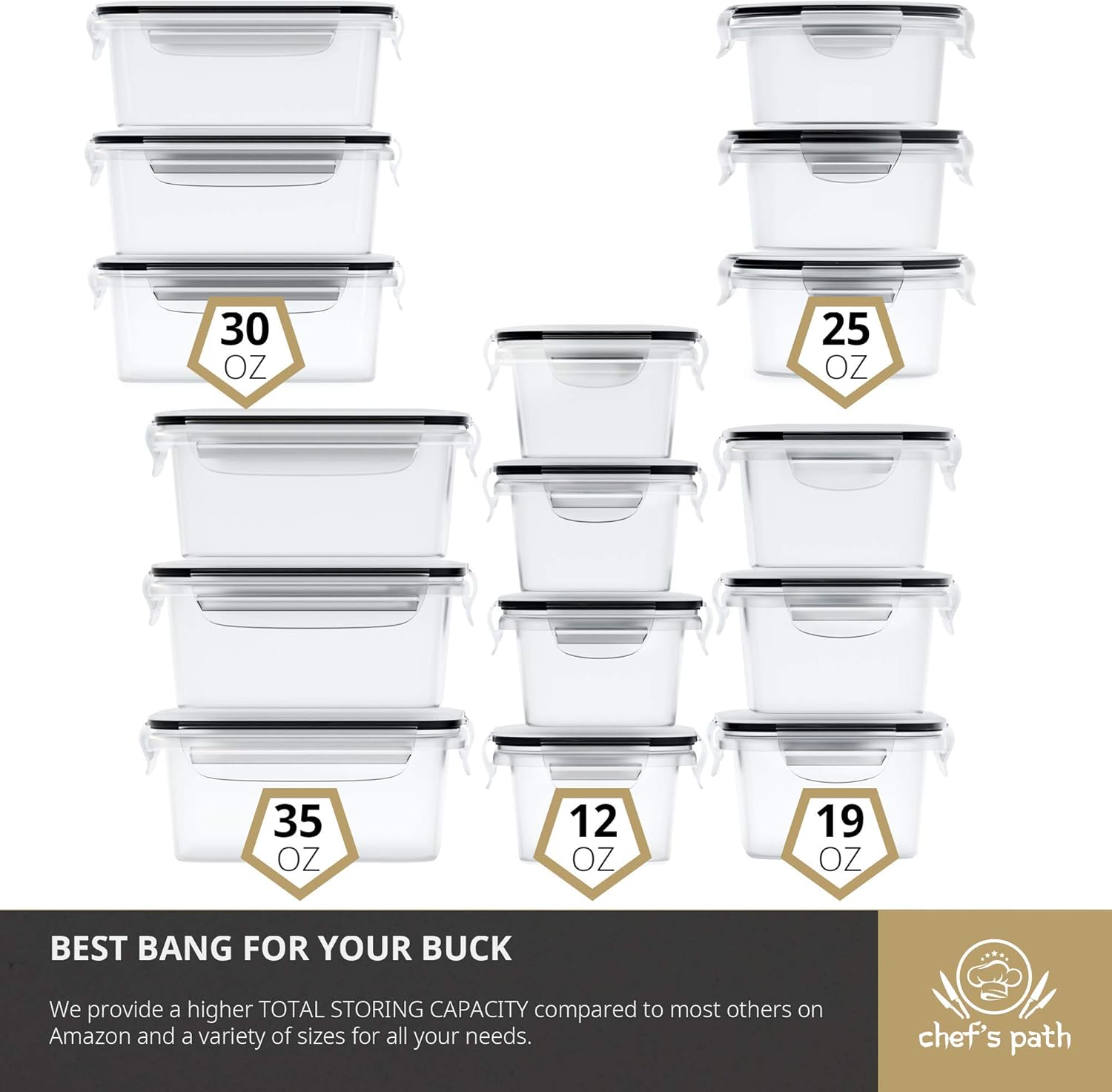 Food Storage Containers Set - Airtight Plastic Containers with Easy Snap Lids (16 Pack) - Leak Proof Kitchen & Pantry Organization - BPA-Free - 16 Chalkboard Labels & Marker - Chef’s Path: Kitchen & Dining
