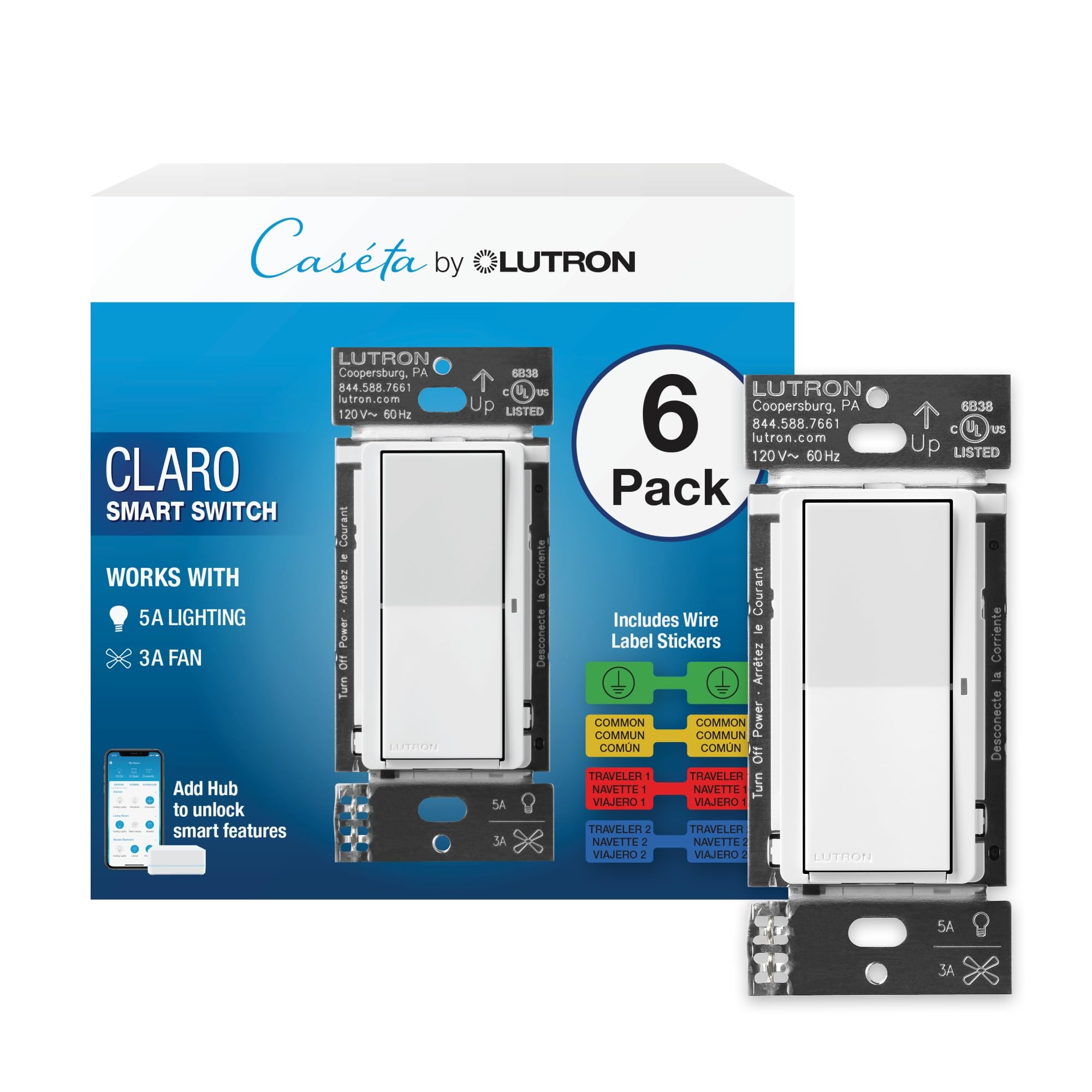 Lutron Claro Smart Switch for Caseta Lighting, for