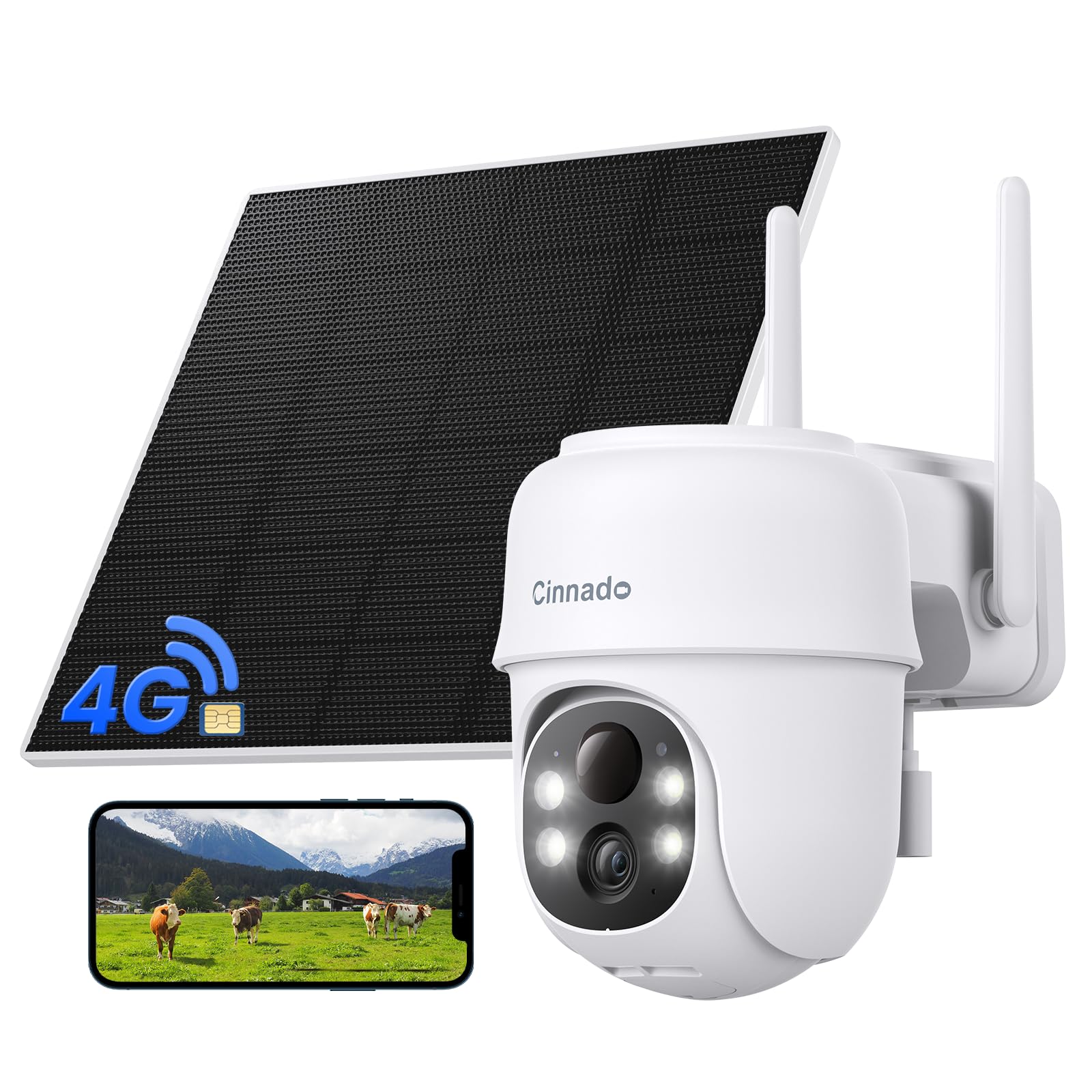Photo 1 of Cinnado 4G LTE Cellular Security Camera-No WiFi Outdoor Camera Wireless with 5W Solar Panel, 2K 360° Color Night Vision, PIR Motion, TF Card Storage, Works with Alexa, SIM Card Included, B6 4G 1P