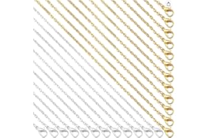 Forise 24 Pack Necklace Chains Bulk 2mm Gold and Silver Alloy Cable Links Chains for DIY Jewelry Making 20 Inches