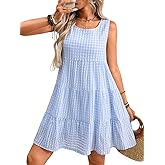Kaei&Shi Summer Gingham Dress,Plaid Cottage Core Short Tank Dresses,Women Vacation Babydoll Sundress