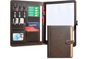 Handadsume Crazy Horse Leather Padfolio, Legal Pad Organizer for Business Office, Resume Portfolio Notebook Binder for A4/Pad