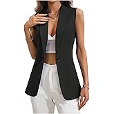 WDIRARA Women's Casual Dressy Button Down Vest Blazer Sleeveless Collared Outerwear