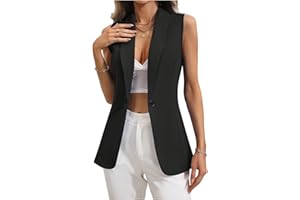WDIRARA Women's Casual Dressy Button Down Vest Blazer Sleeveless Collared Outerwear
