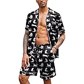 Ekouaer Mens Satin Pajamas Set Button-Down Short Sleeve Shirt Top Soft Silk Sleepwear Shorts with Pockets