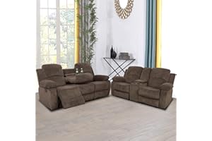 A Ainehome Living Room Furniture Set Leather Recliner Sofa Set Loveseat Chair Furniture Sofa Set for Living Room/Small Space/Rv/House/Office/Theater Seating (A-Taupe Brown Corduroy,Sofa+Loveseat)