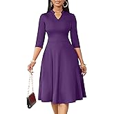 Nmoder Casual Dresses for Women Semi Formal Fit and Flare 3/4 Sleeve A-line Church Work Dress with Pockets