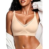 Cuteio Wireless Bras for Women No Underwire, Seamless V Neck Mesh Bralette, Everyday Full Coverage Comfortable Bra