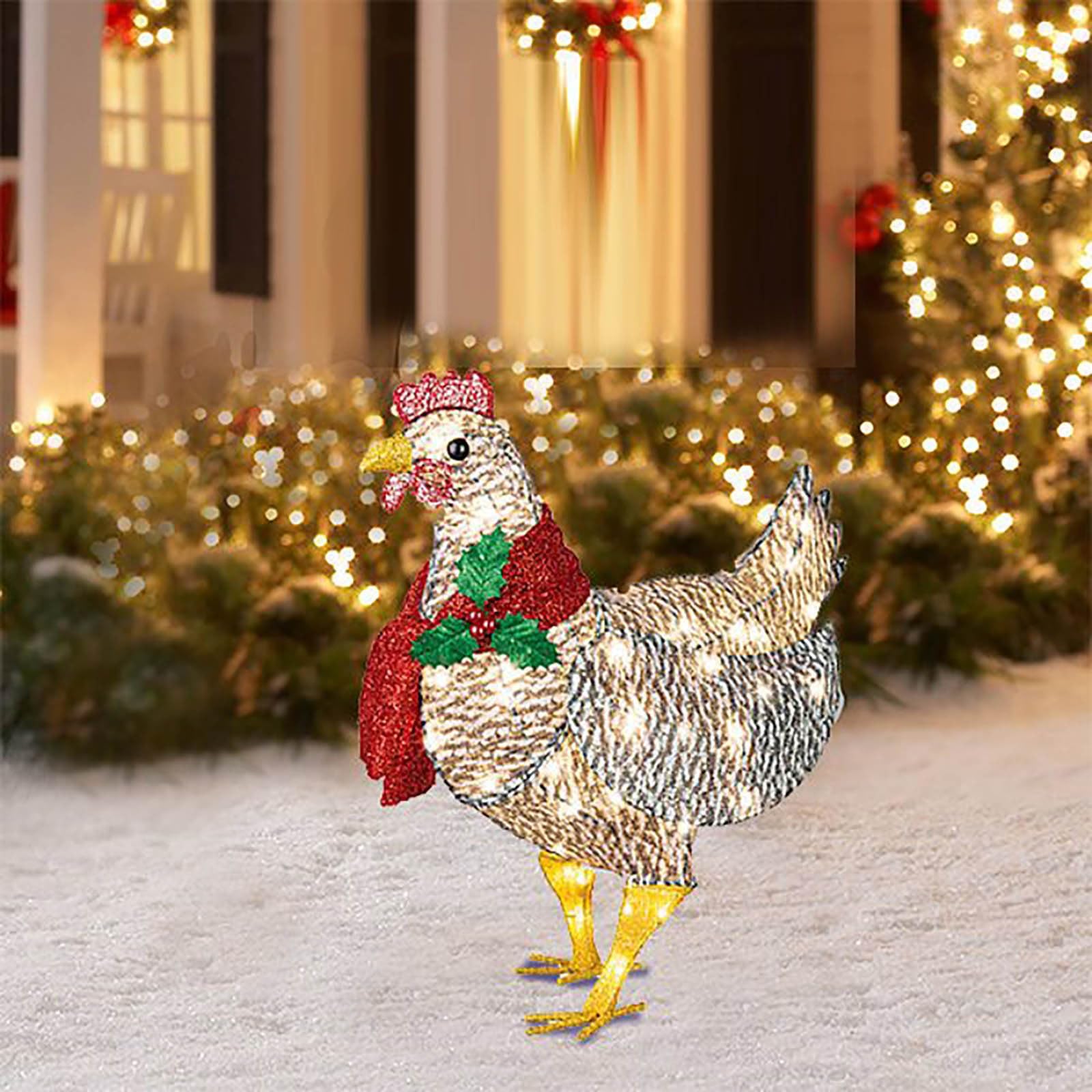 Light-Up Chicken with Scarf,1Pc Light Up Chicken Outdoor Christmas Decor,Yard Signs with Stakes Chicken Ornaments Lights LED for Xmas Gifts Garden Courtyard Lawn Christmas Atmosphere Decoration
