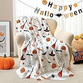 Halloween Blanket Pumpkin Bat Spider Throw Blanket, Soft Warm Plush Blanket for Couch Sofa, and Orange Home Decorations (50'' x 60'')