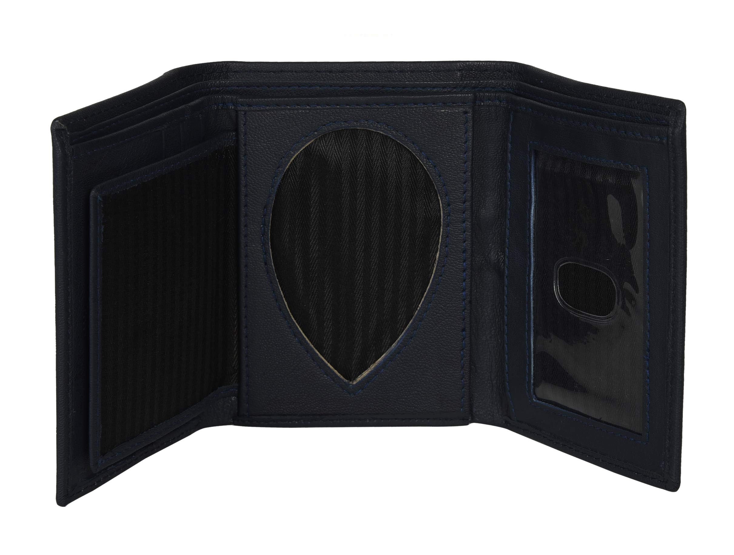 Leatherboss Cartera triple de piel auténtica con forma de escudo de policía, color negro