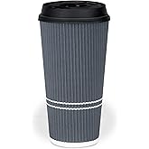 Glowcoast To Go Coffee Cups With Lids - 22 oz Disposable Coffee Cup With Lid. Large Togo Travel Paper Ripple Hot Cups Insulated For Hot, Cold Beverage Drinks, No Sleeves Needed (25, Dusk Grey)