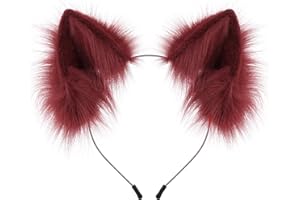 HAOAN Handmade Faux Fur Animal Cat Ears Headband Furry Fox Wolf Hairhoop Headwear Costume Accessory