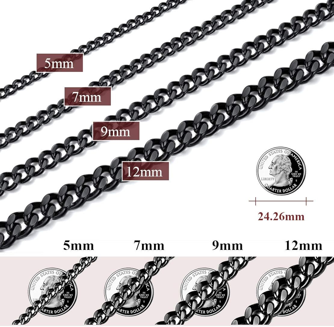 FindChic Black Chain Necklace for Women, Chunky Black Hiphop Jewelry Curb Chain Necklace Thick 12MM 18inch Cuban Link Chains for Boys | 