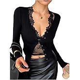 SOLY HUX Women's Button Down Shirts Scoop Neck Long Sleeve Tee Crop Going Out Tops