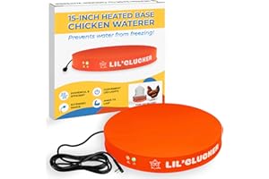 Lil'Clucker Heated Base for Chicken Waterer – Automatic Metal Freeze Proof Heated Chicken Waterer with Heater & LED – Poultry Heated Waterer for Winter (Orange, 15 Inch)