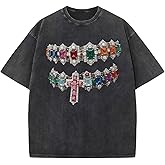 Cayxatiu Oversized Tshirts for Men Graphic Vintage Tees Y2k Acid Wash Streetwear Shirts Hip Hop Grunge Harajuku Shirt Tops