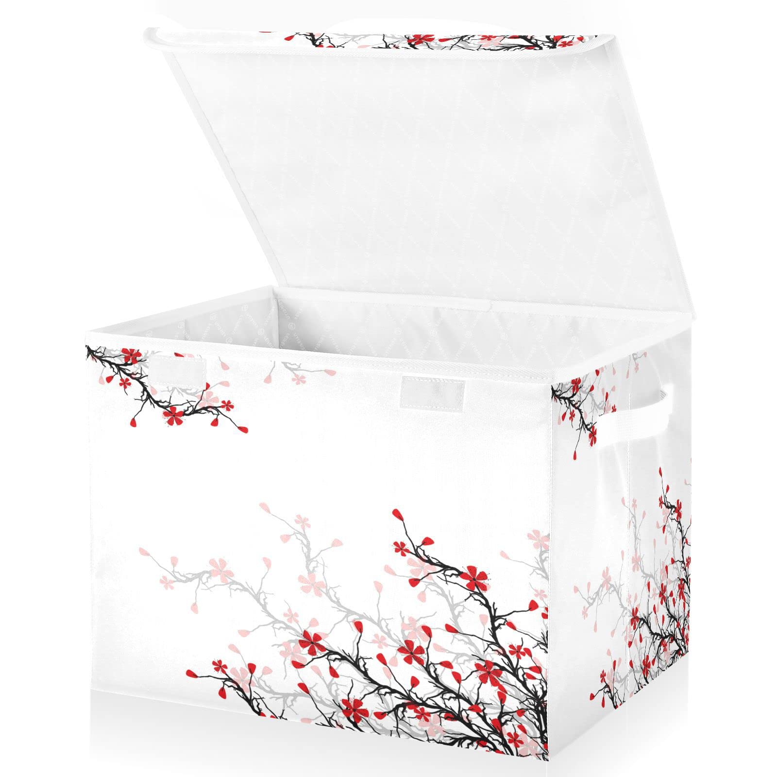 Mnsruu Storage Boxes with Lids, Plum Blossom Winter Chinese Style Large Storage Basket Organizer Shelves Cube Bin Toy Clothes Underbed