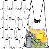 Riakrum 15 Pieces PVC Clear Drawstring Bag Small Waterproof Clear Plastic Drawstring Backpack For Stadiums Sporting Events (Black)