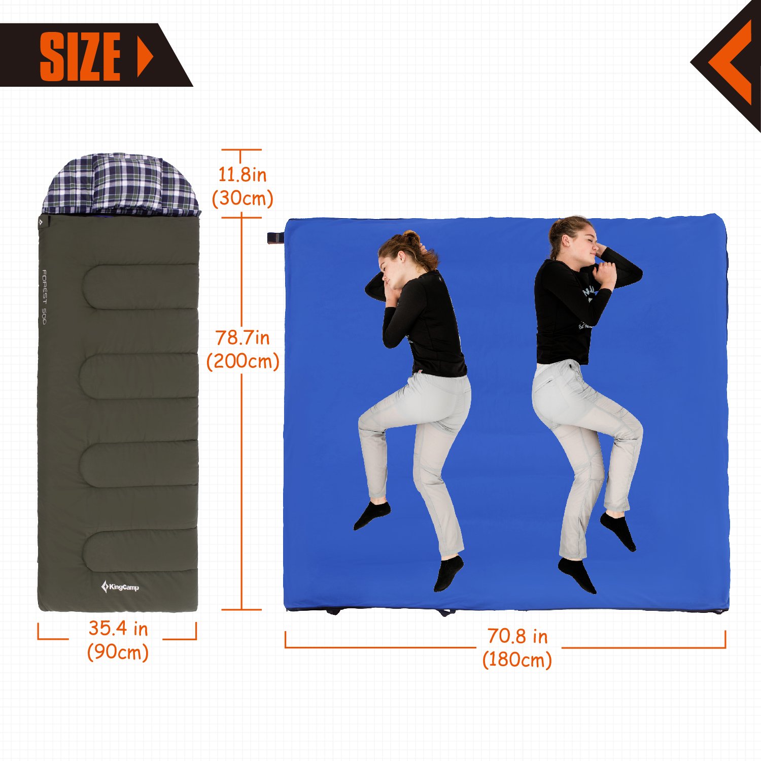 KingCamp 3 in 1 Deckenschlafsack 90cm weit komfort 4 Jahreszeiten Multifunktion Reiseschlafsack mit abnehmbarem Inlett und Kissen weicher Schlafsack für Sommer Winter Camping Wandern Zuhause Rucksackreisen, (200 + 30) × 90 cm, 4.2 kg warm