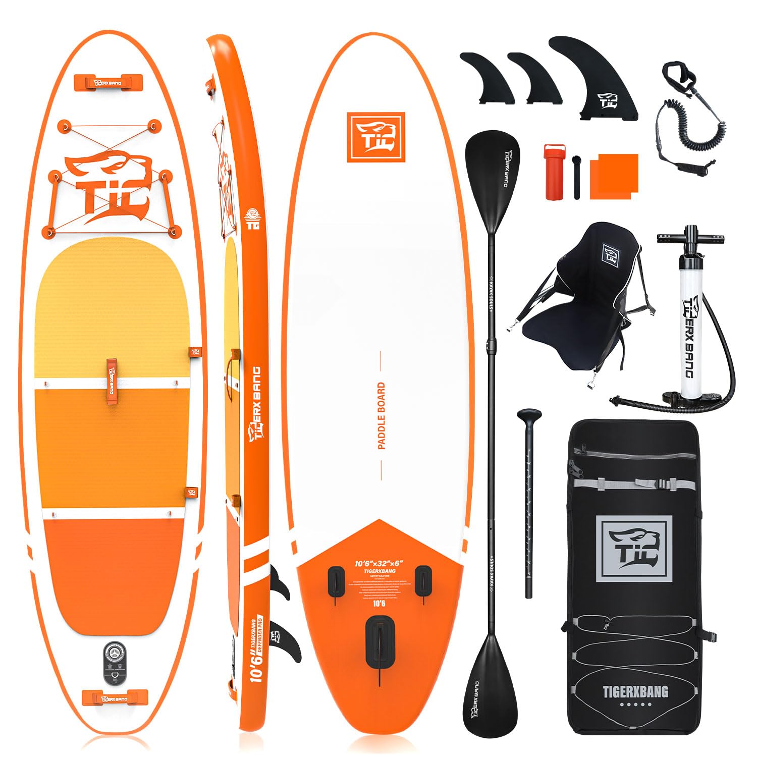 Photo 1 of (Broken paddle) TIGERXBANG DEFENDER-PRO Inflatable Paddle Board, 10'6" x 32" x 6", Orange